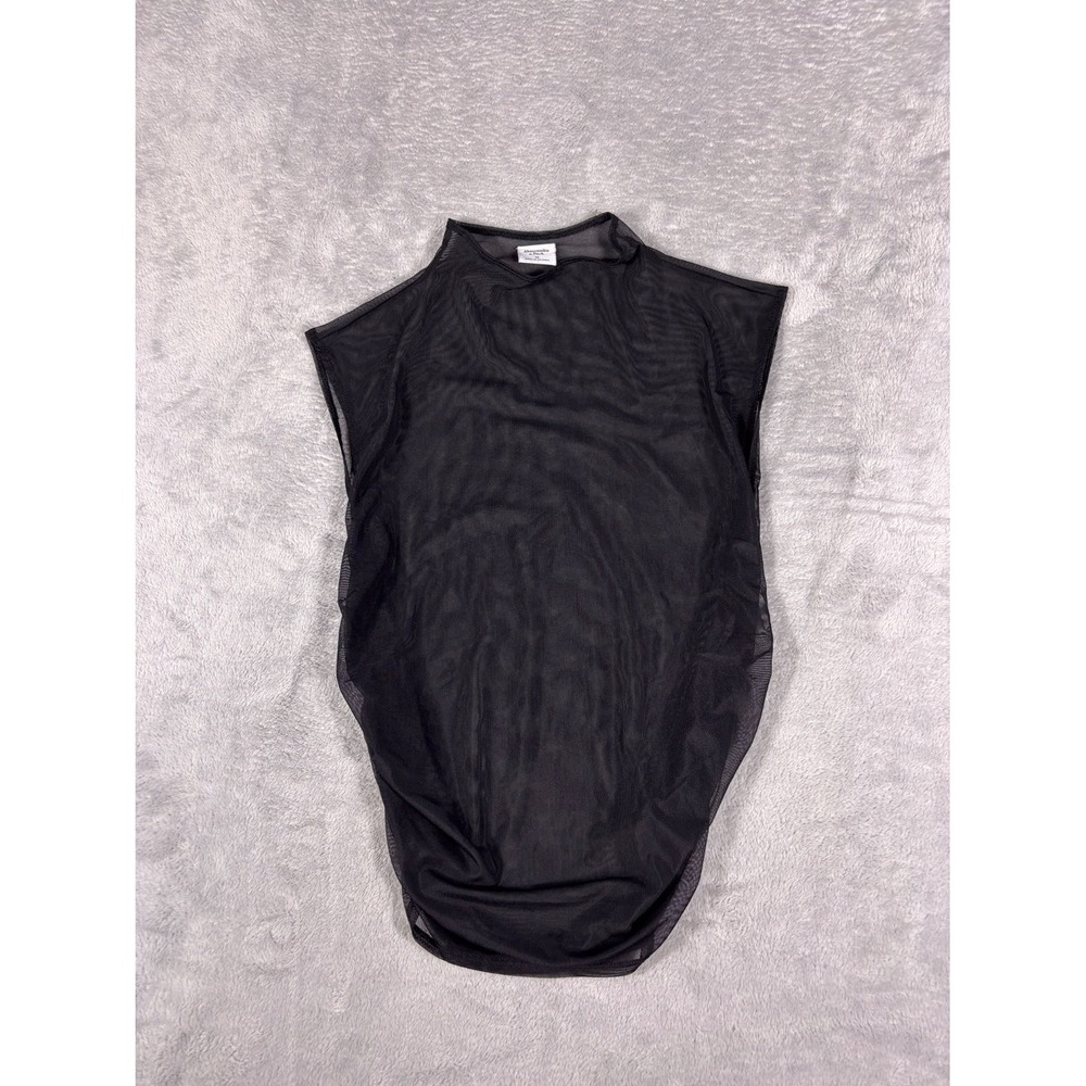 Abercrombie & Fitch Sheer Sleeveless Top Womens M Black Mock Neck Stretch